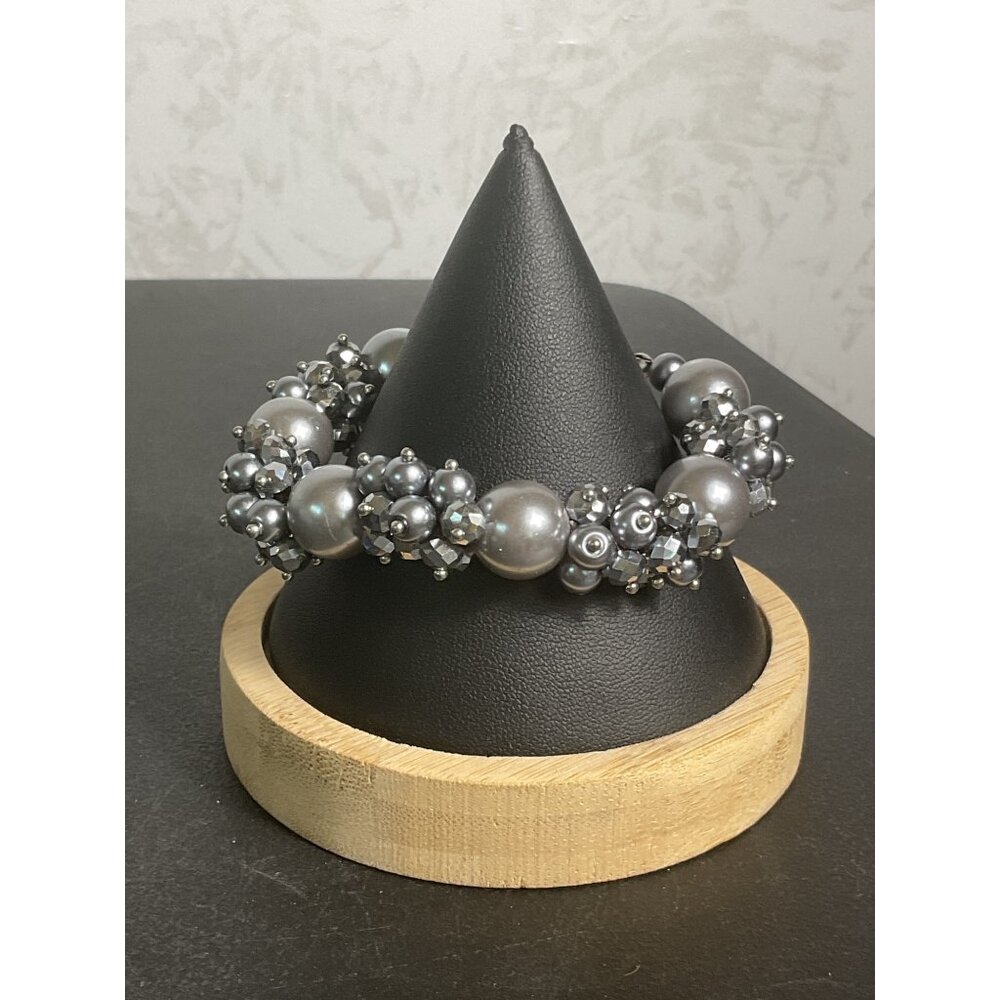 Vintage Silver Beaded Bracelet With Lobster Clasp & Faux Pearls